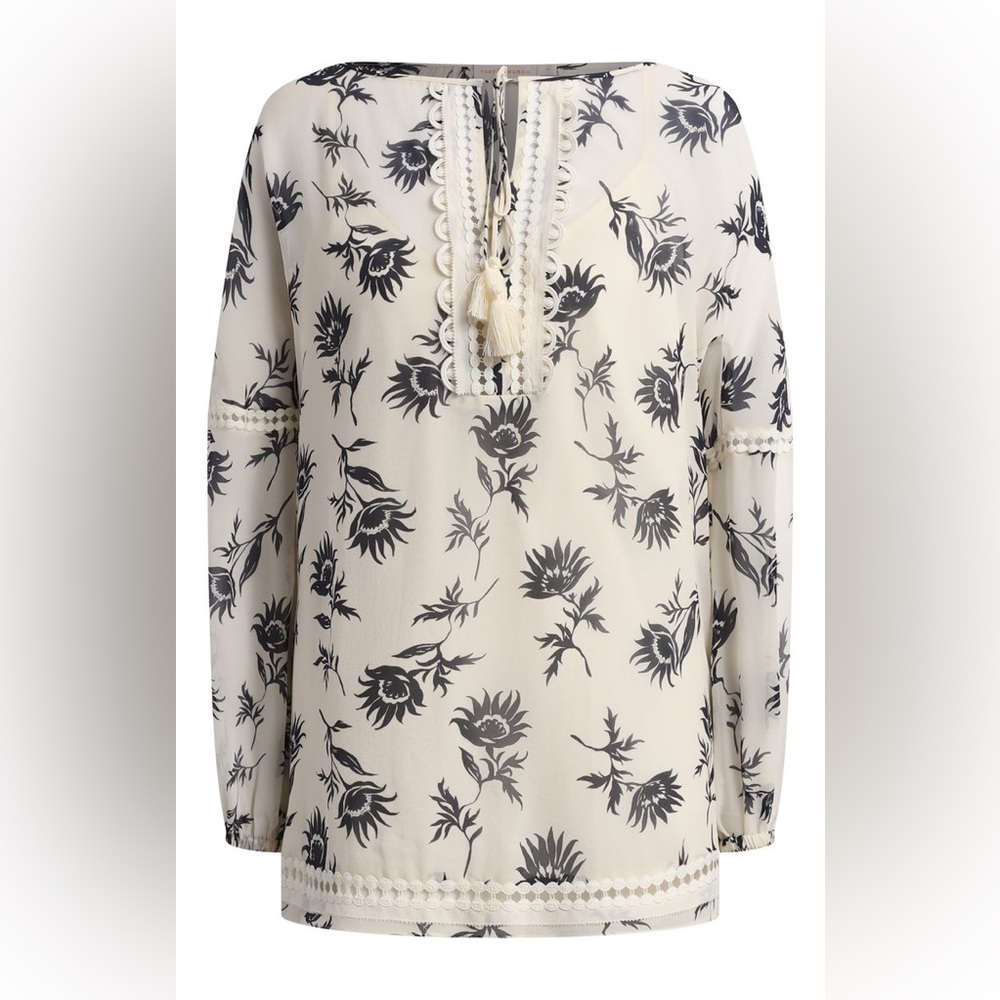 NWT Tory Burch Cream and White Embellished Long Sleeve Blouse